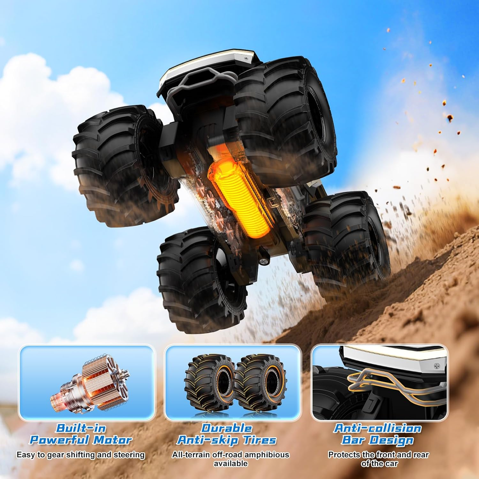 Side view of Funwoods open-cabin jeep toy car