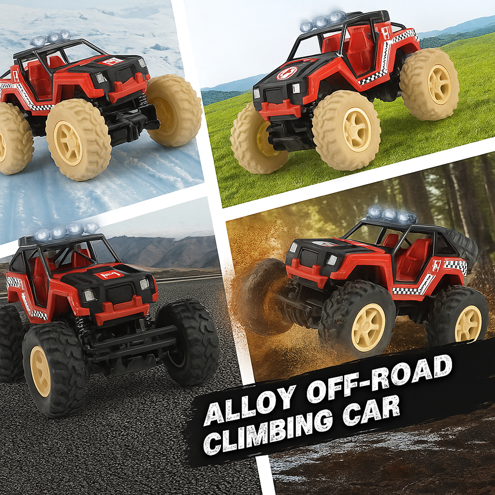 Rear view of Funwoods free-wheel jeep toy car