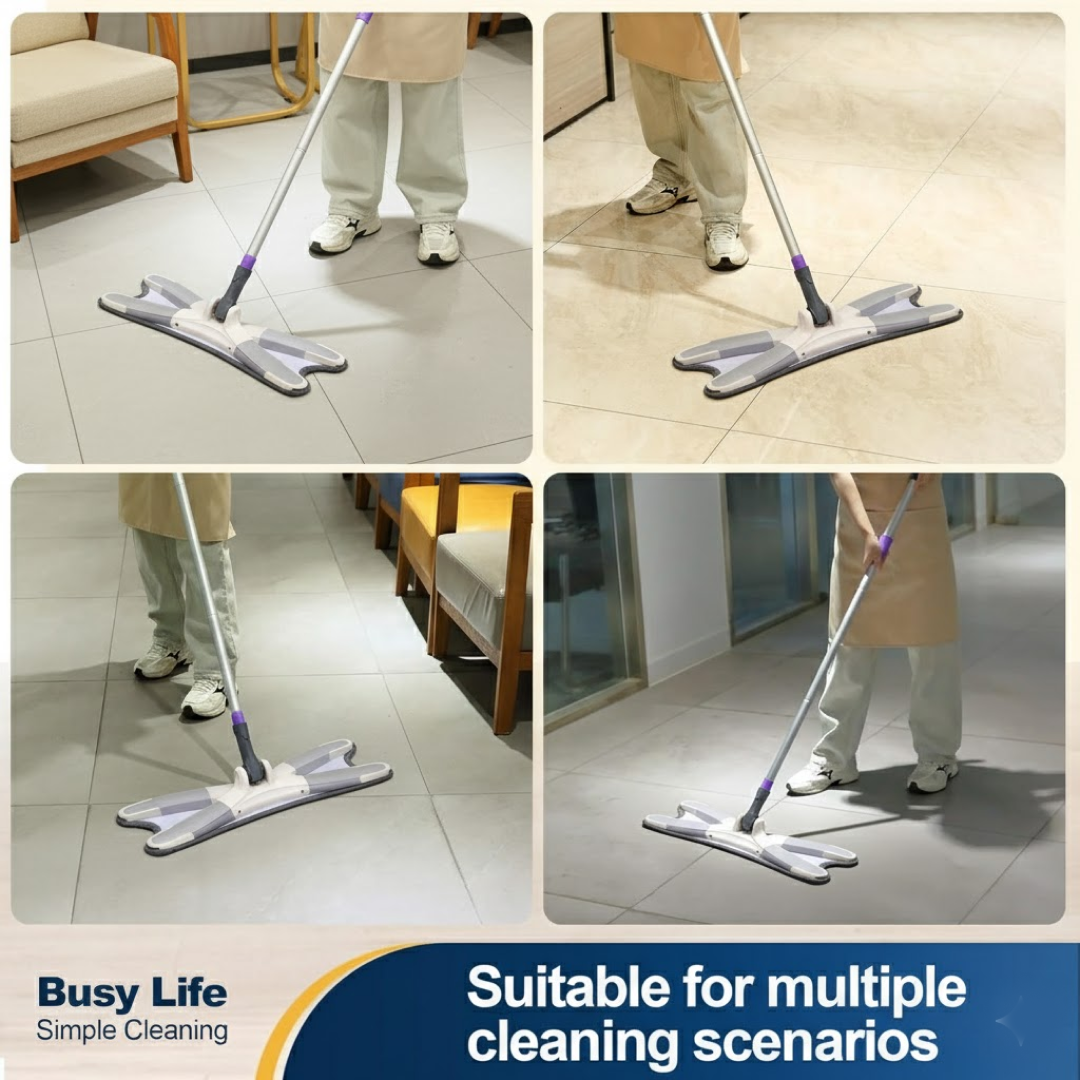 Adjustable flat mop with microfiber cleaning pad
