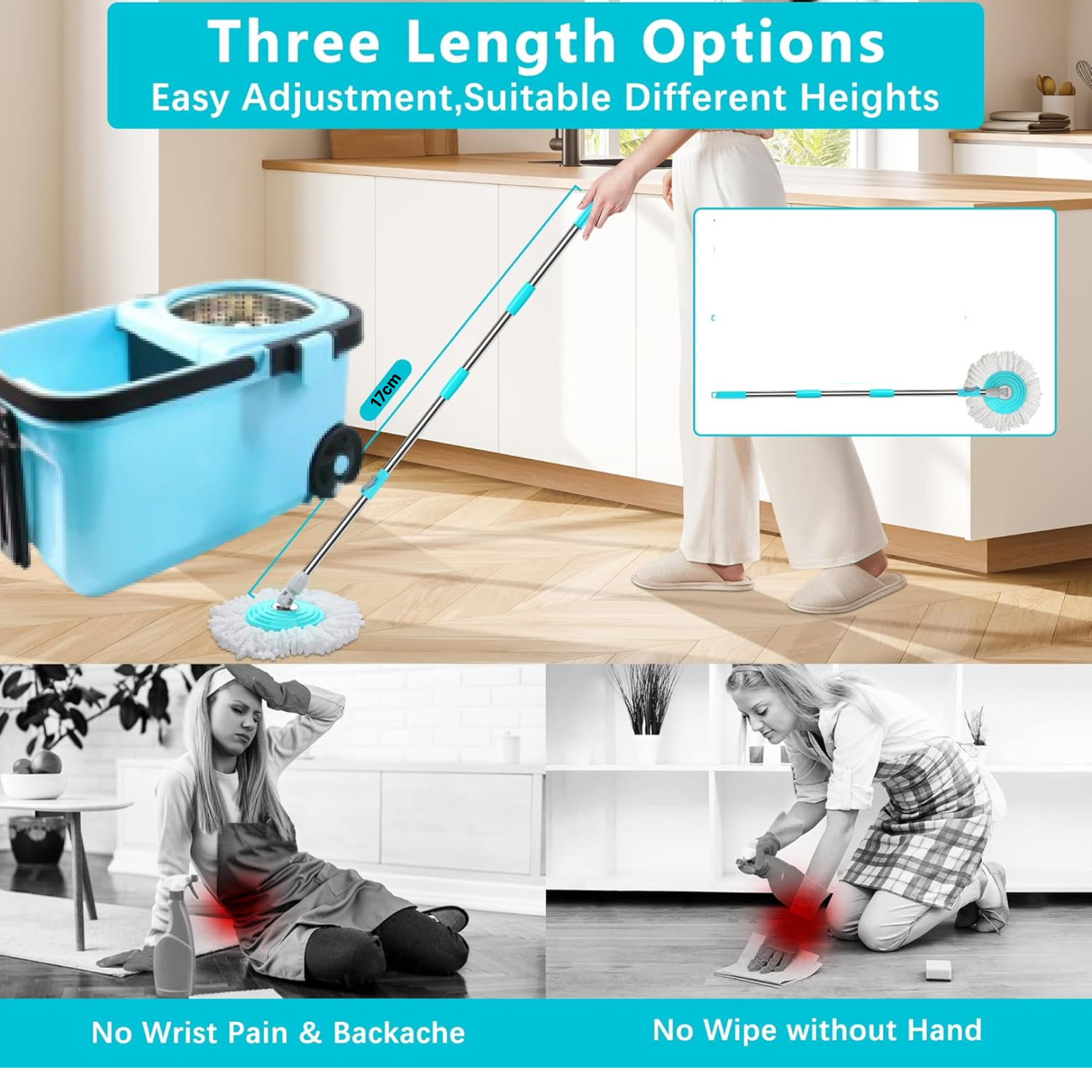 360Â° spin mop showing microfiber mop head
