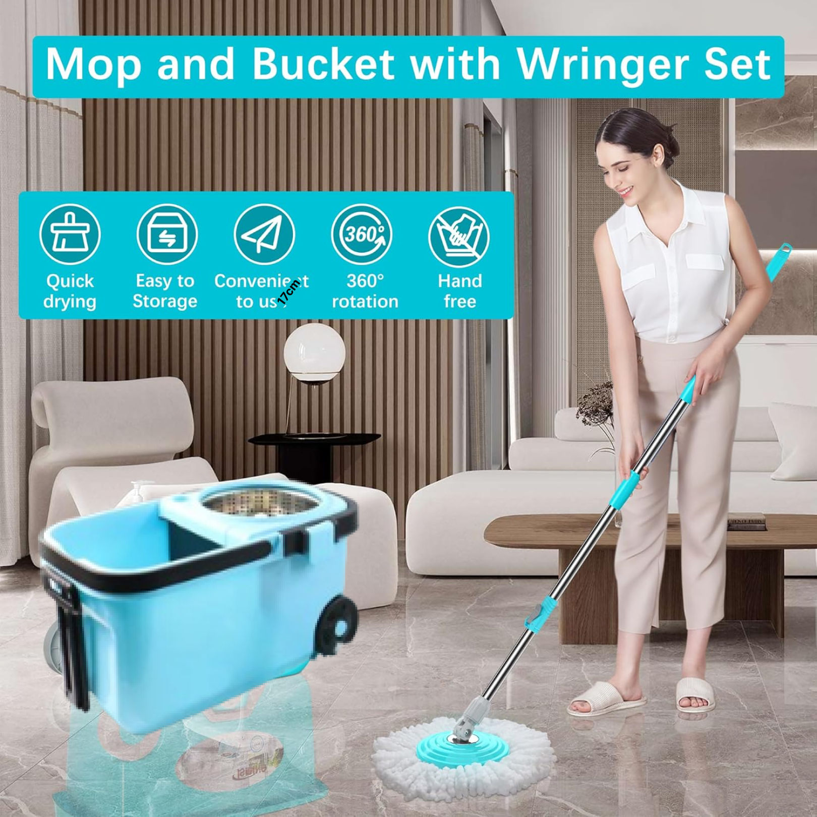 Extendable handle on spin mop set