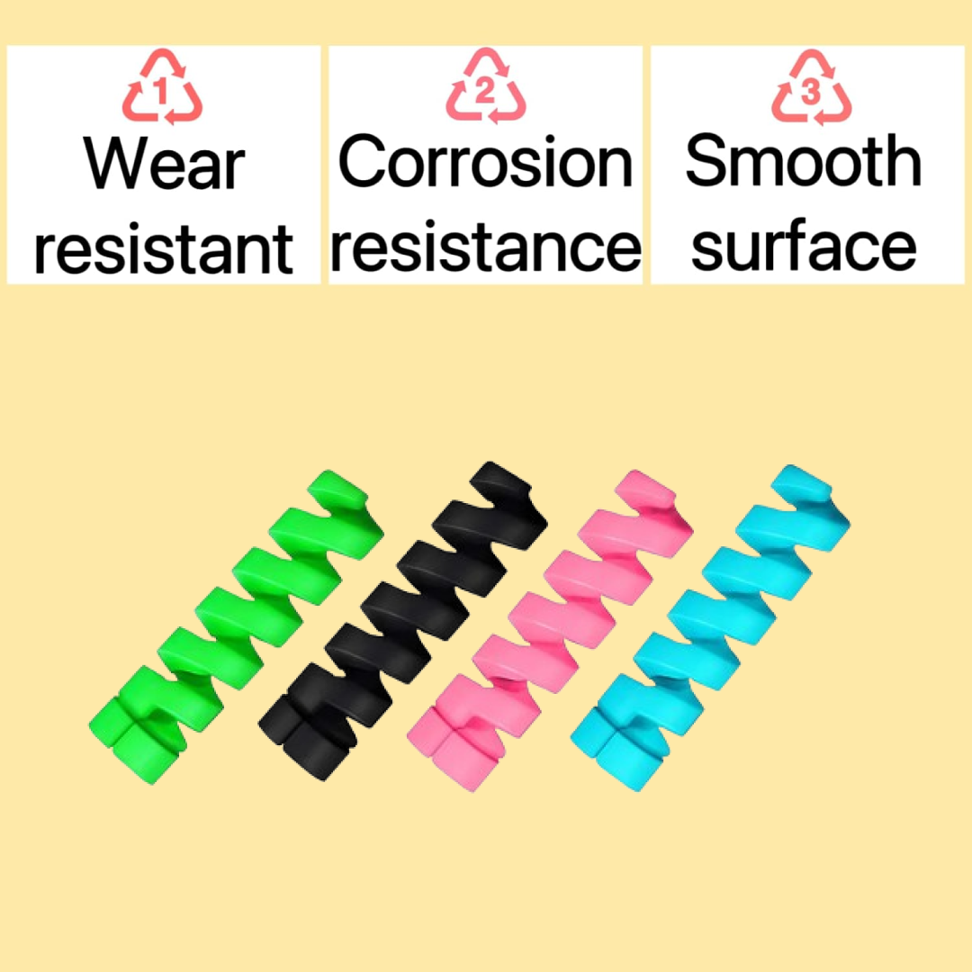 Spiral cable protectors preventing cable fraying aligned in row