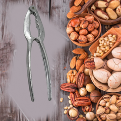 Portable stainless steel nut cracker showing multiple pressing grooves