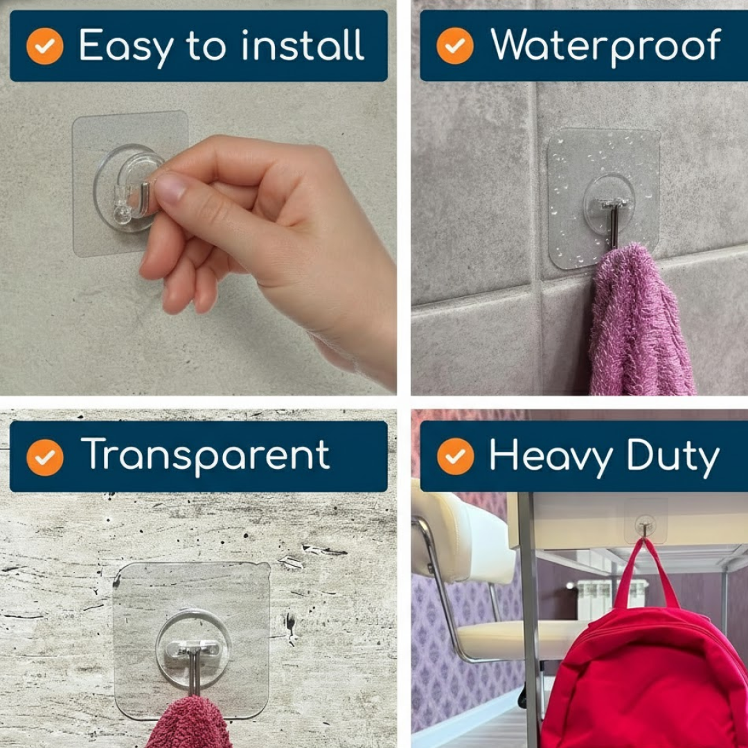 Transparent Rubber Vacuum Suction Hooks for Bathroom & Kitchen