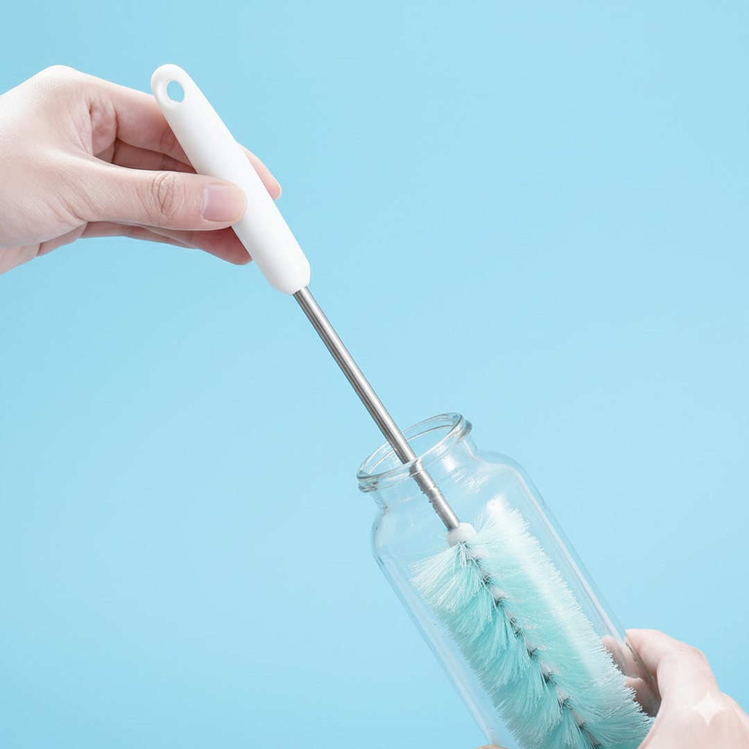 Bottle brush cleaning narrow-necked bottle