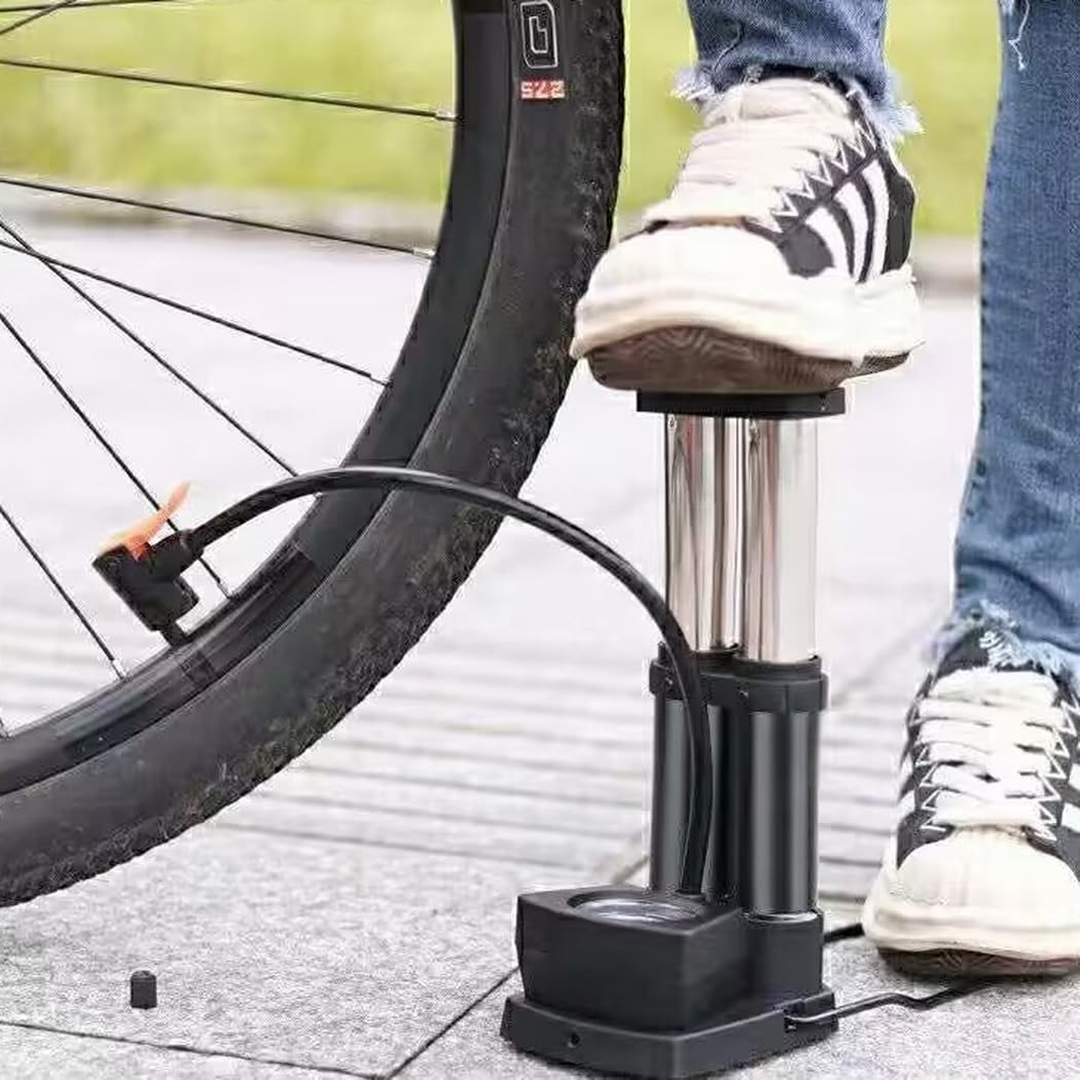 Mini foot pump gauge close-up