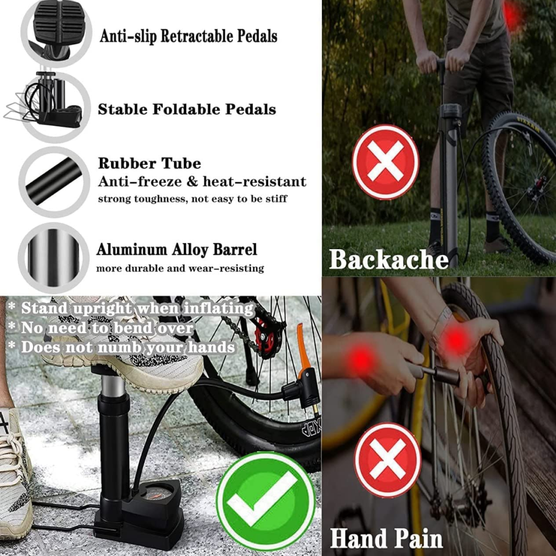Mini pump connected to bicycle tire valve