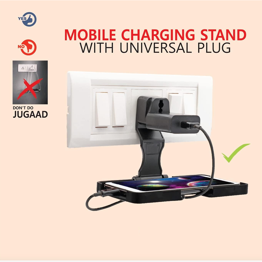 Side view of black wall holder stand for mobile devices