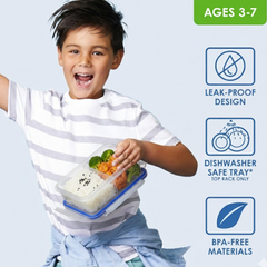 Top view of airtight lunch box with spoon and fork