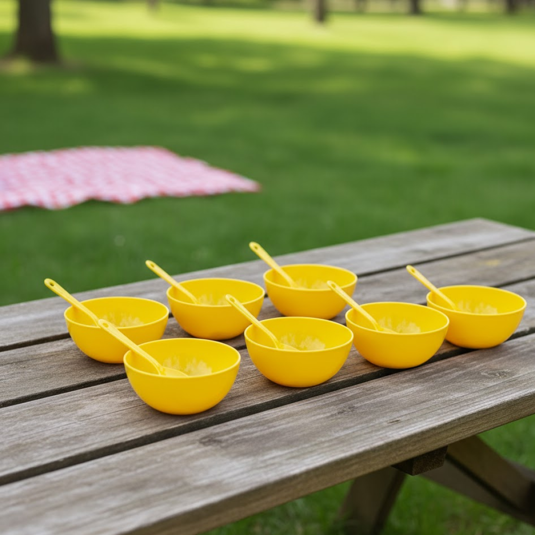 Soup bowl and spoon set product material details graphic