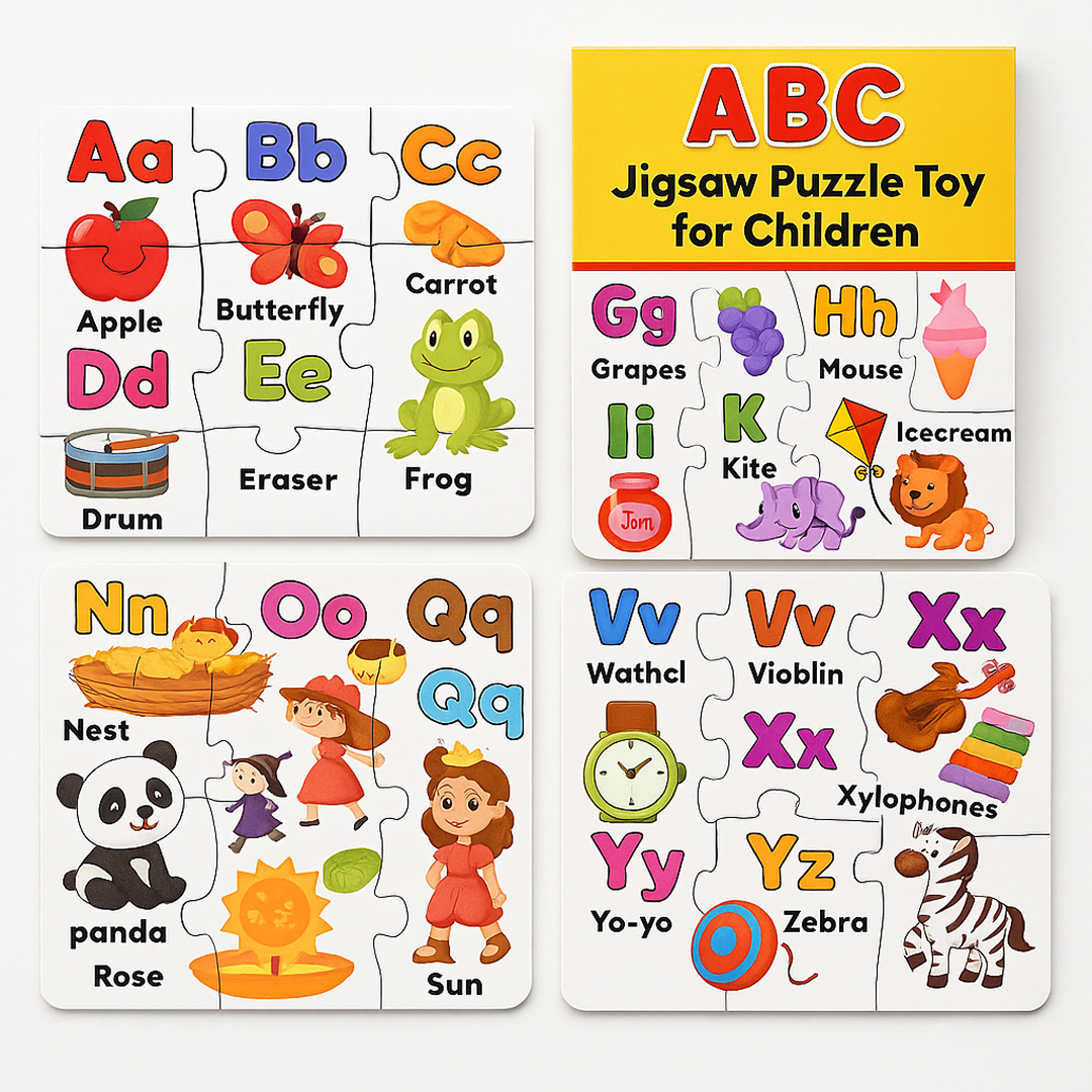 Jigsaw puzzle with letters and corresponding images