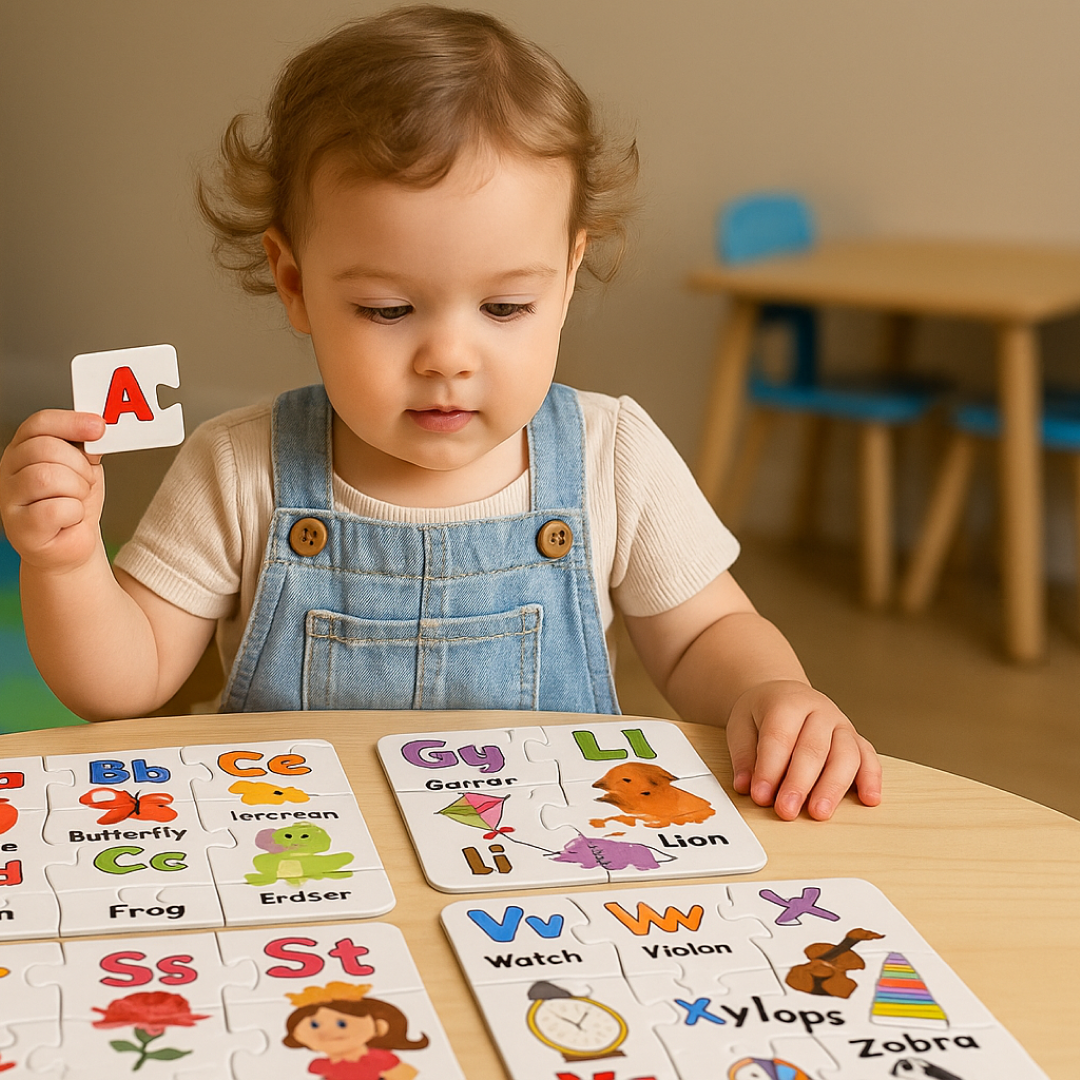 Child playing with ABC letter puzzle