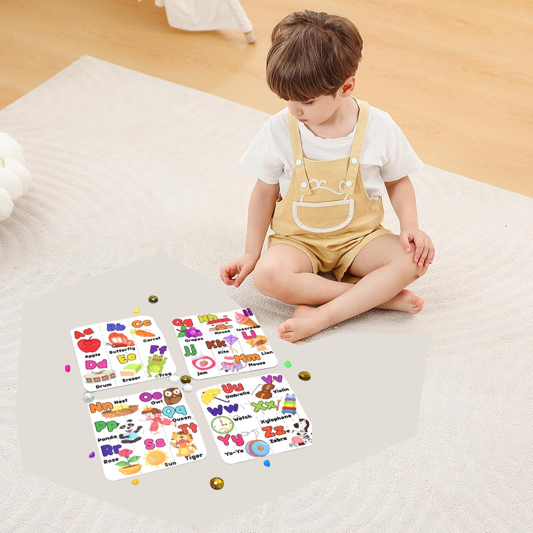 Close-up of ABC puzzle piece with letter 'A' & apple