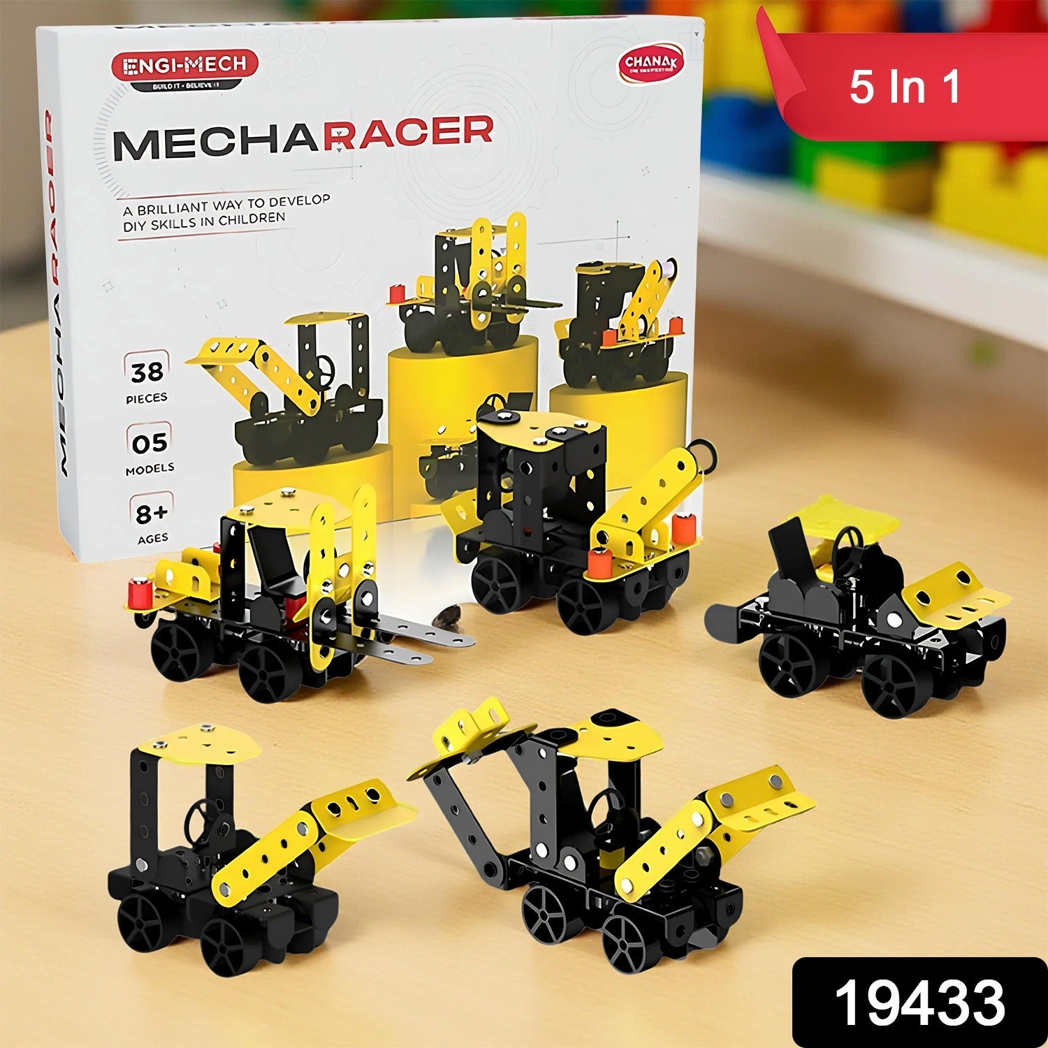 Child building one of the 5 models from the Aditi Mecha Racer Kit