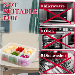 Multiple fridge storage boxes arranged for kitchen organization