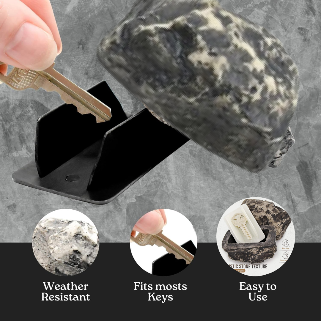 Spare key stored inside rock key hider