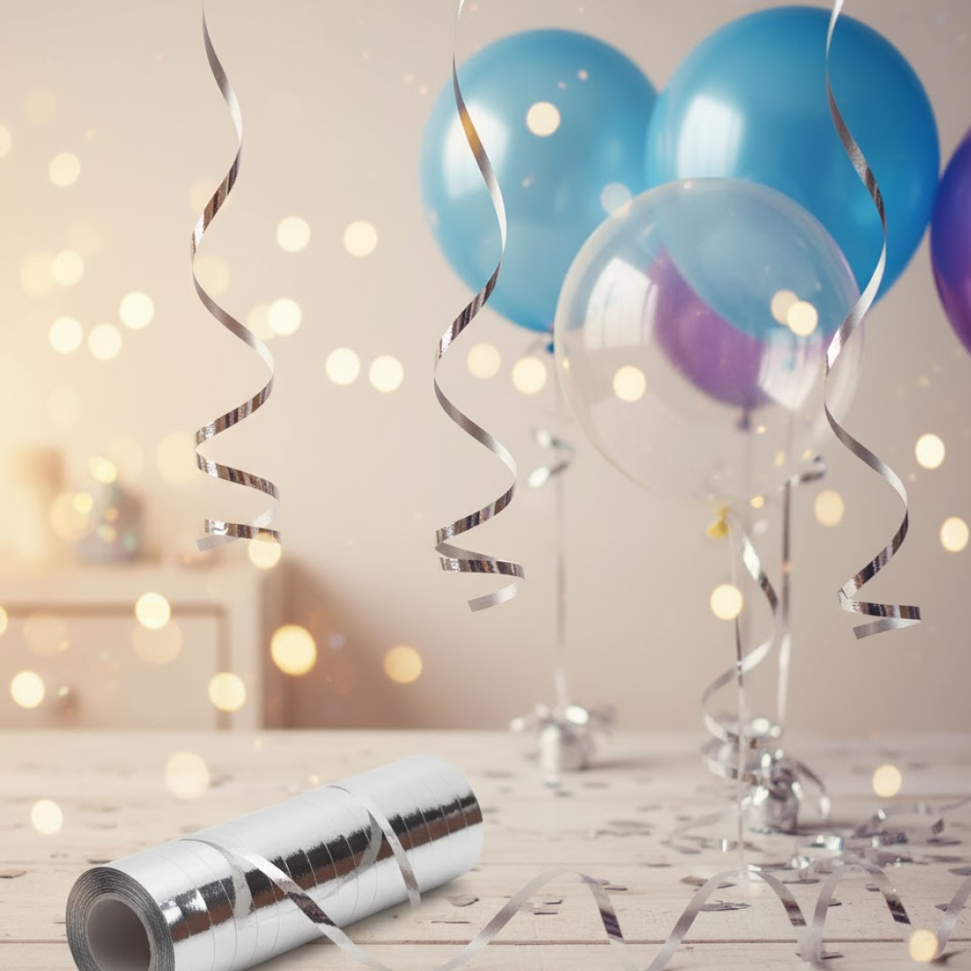 Silver Balloon Ribbon Close-Up Decoration