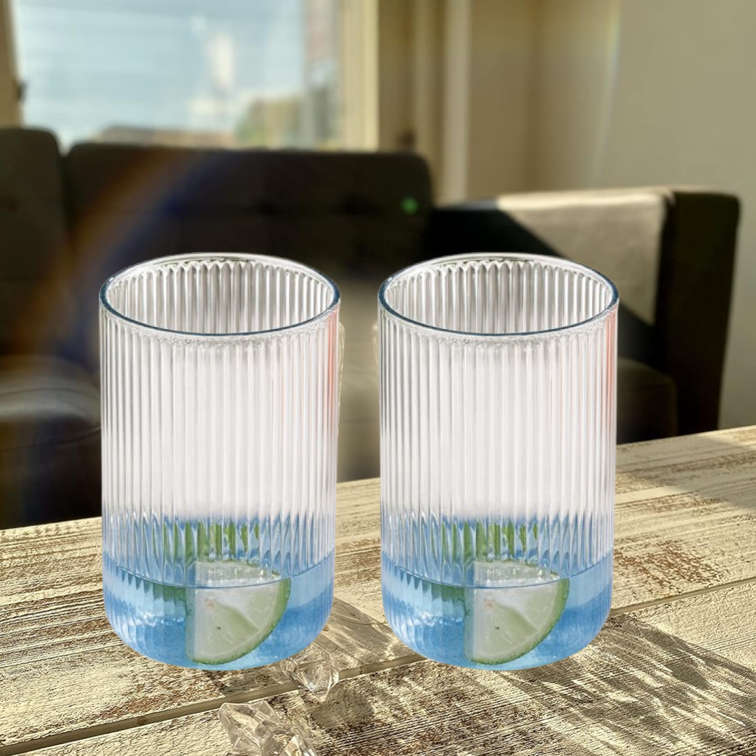 Full set of six Supermom Casa ribbed plastic glasses