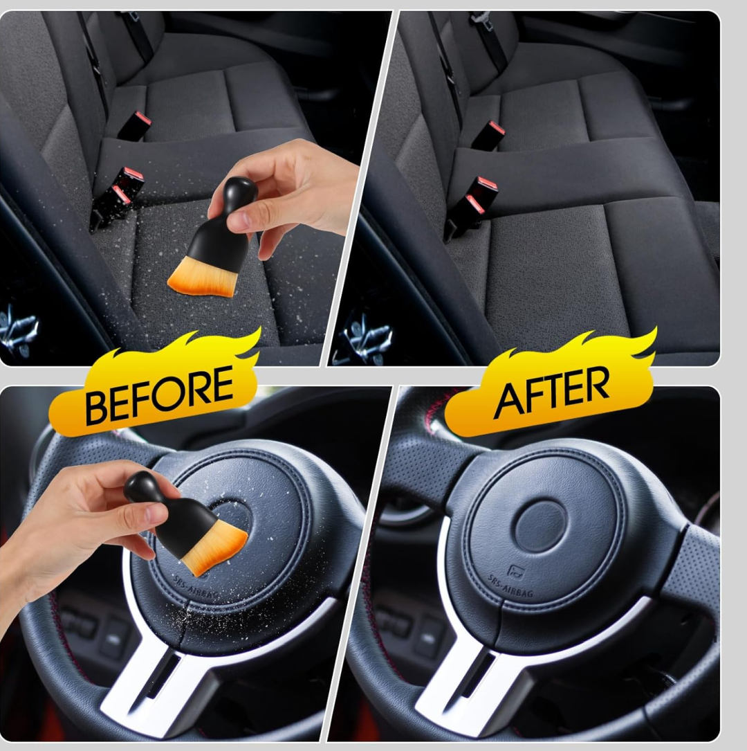 Close-up of soft bristles on mini car cleaning brush