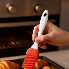 Ergonomic silicone pastry brush with a vibrant colorful handle