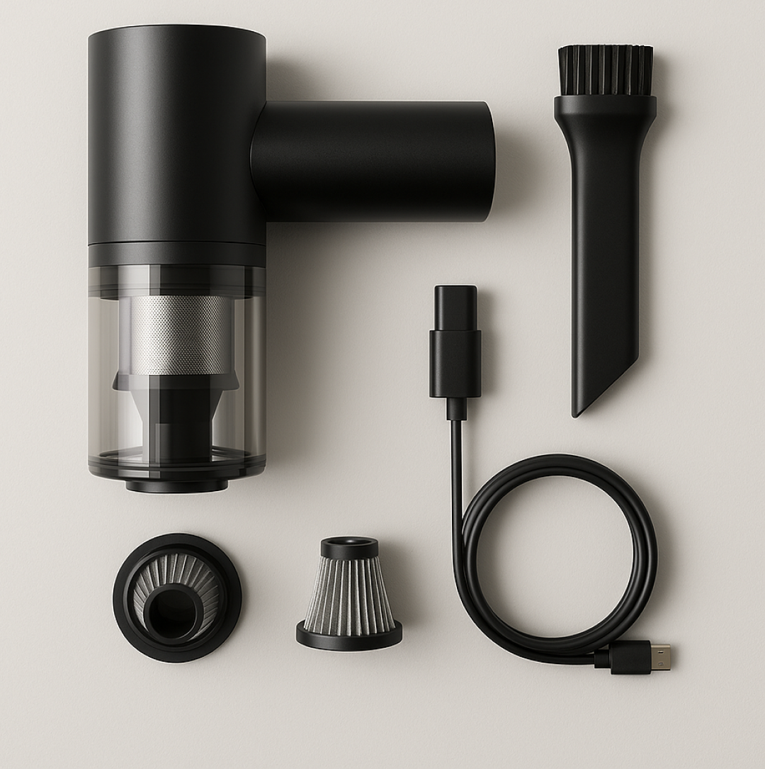 Compact 2-in-1 vacuum cleaner in use cleaning corner