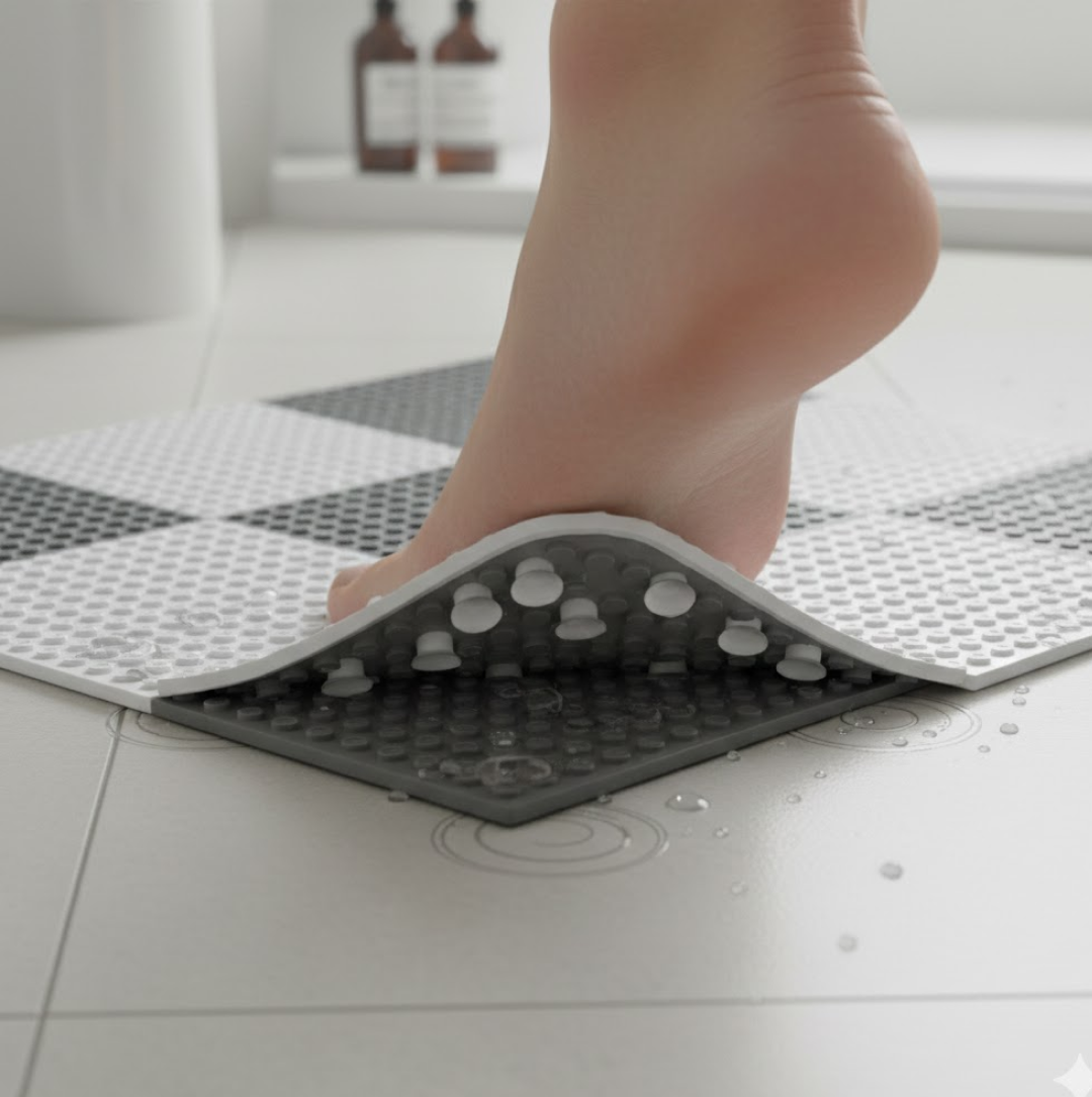 Technical illustration of bath anti-slip mat structure and features