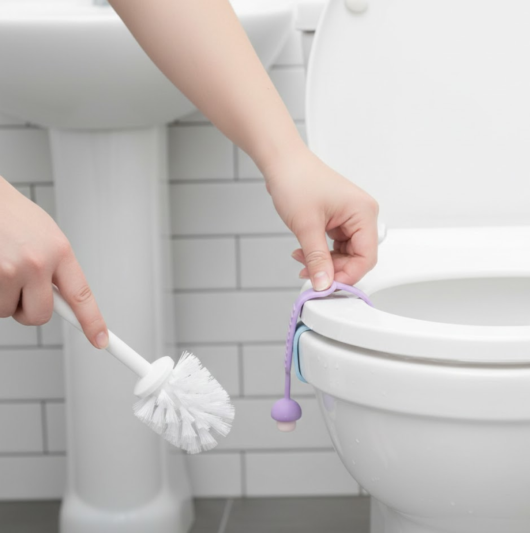 Diagram showing silicone toilet seat lifter band features