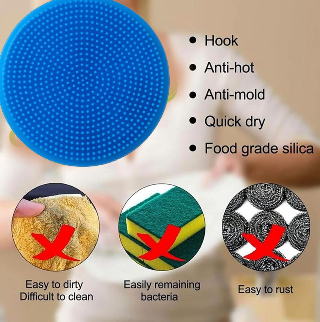 Flexible silicone dish scrubber shown bending easily