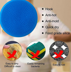 Flexible silicone dish scrubber shown bending easily