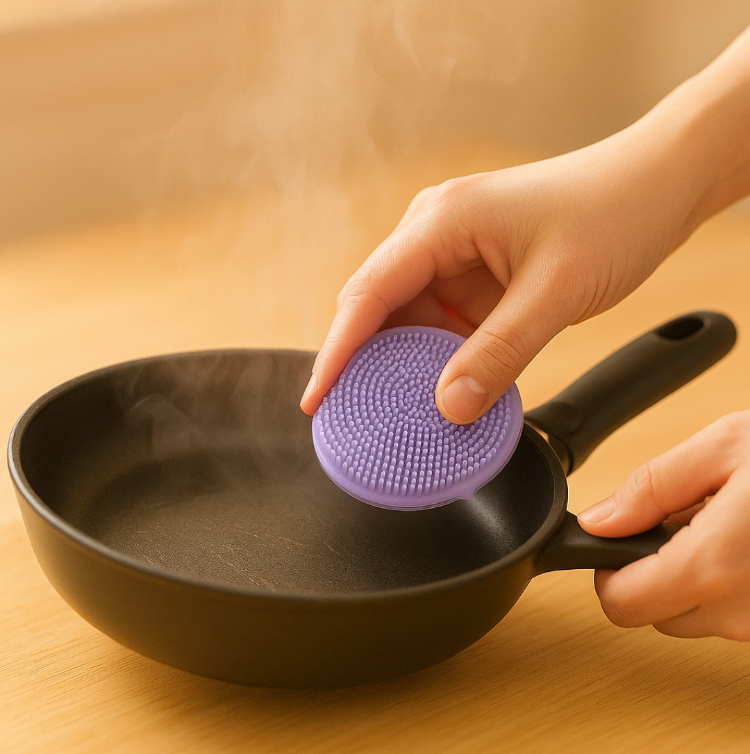 Silicone dish scrubber close-up showing soft bristles
