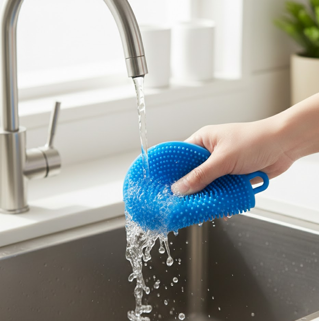 Silicone scrubber cleaning vegetables gently