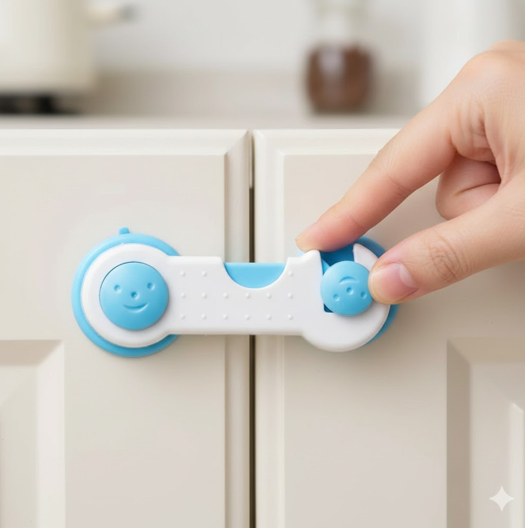 Child safety lock adhesive strip