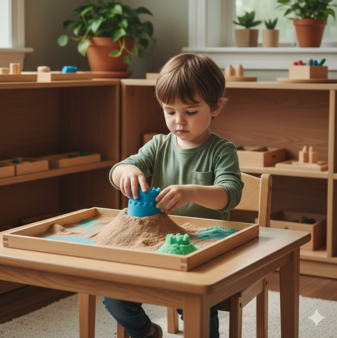 Close-up of flowing kinetic sand texture.
