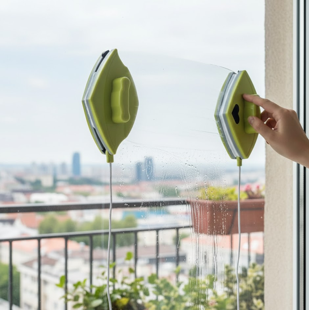Usage instructions for magnetic double-sided window squeegee