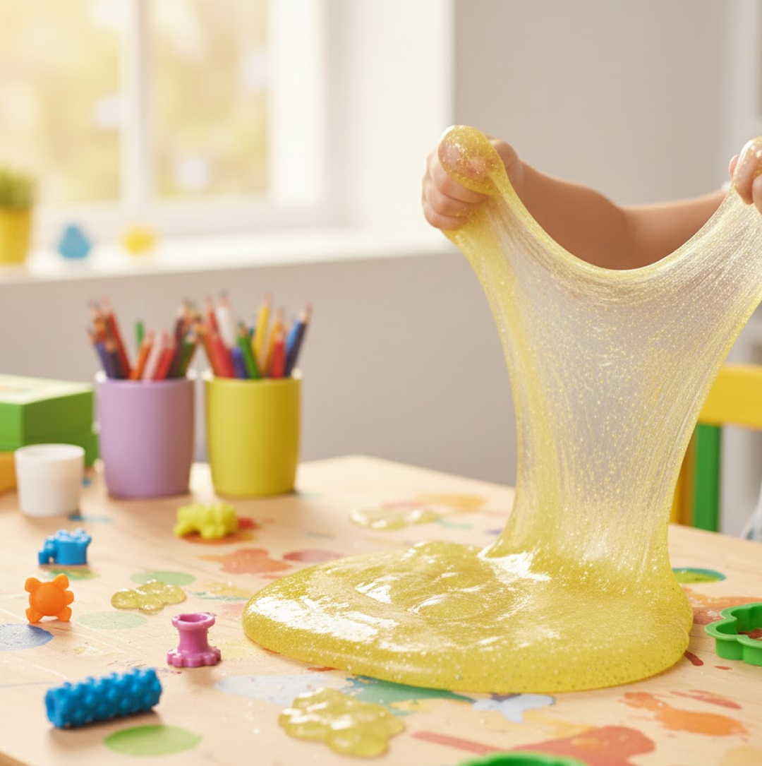 Child playing with glitter slime