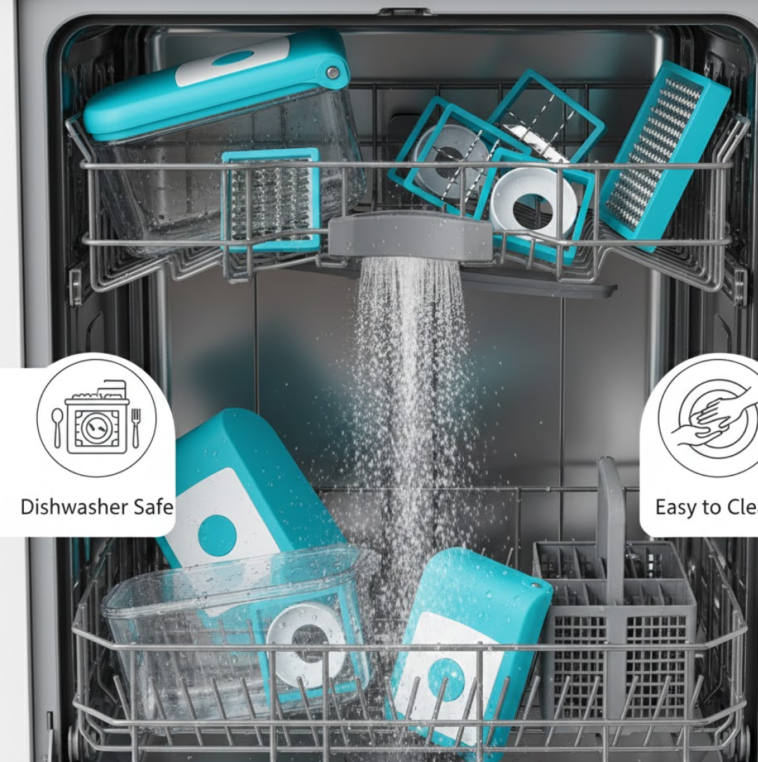 Assembled Ganesh 7-in-1 vegetable dicer in use.