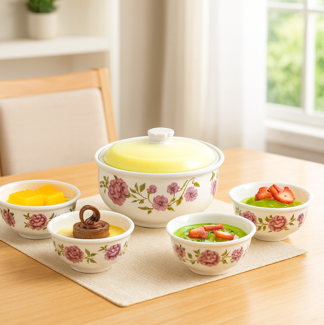 Pudding set arranged for serving