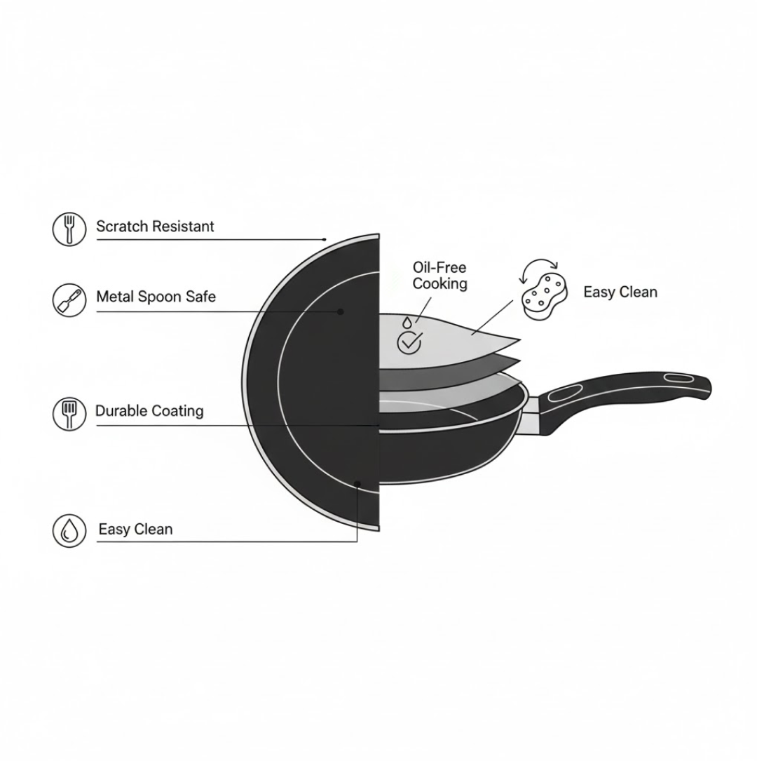 Heat distribution and ergonomic handle diagram