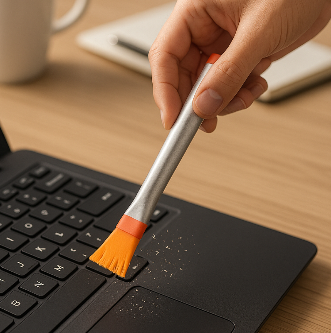 Detail of brush plastic bristles and steel handle