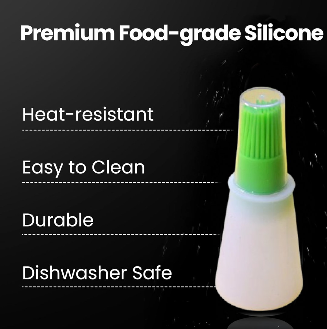 Disassembled silicone oil bottle and brush components