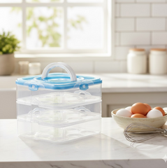 plastic egg storage box shown with eggs inside