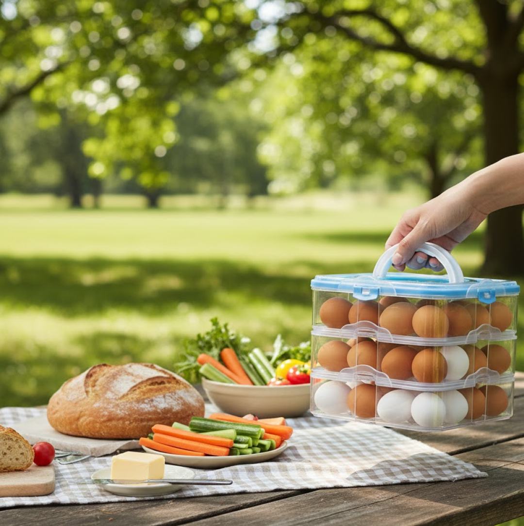 easy to carry plastic egg storage box for market