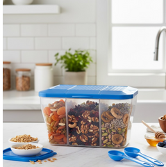 Plastic square storage organizer container with 3-section lid
