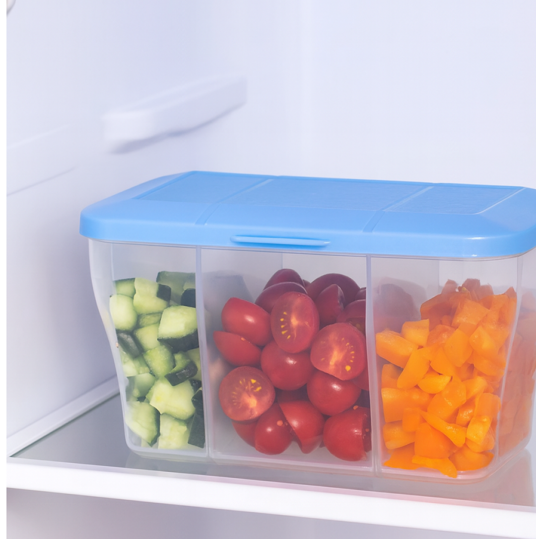 Side view of 3-section airtight storage container