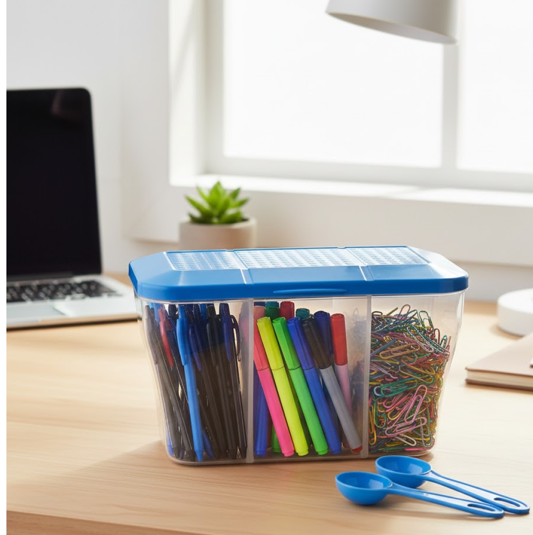 Plastic container set on kitchen counter