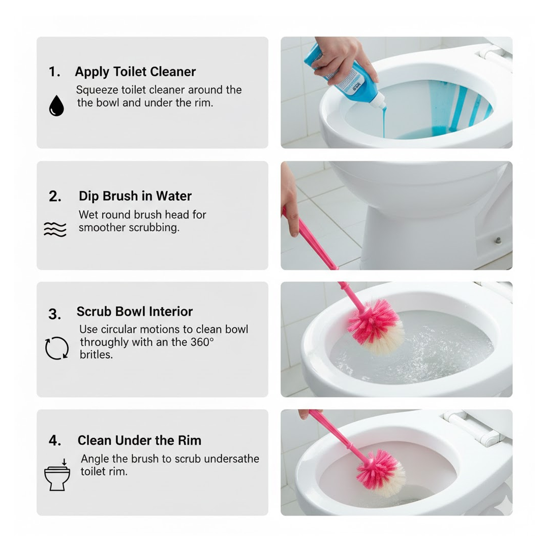 Toilet brush with hanging eyelet on handle