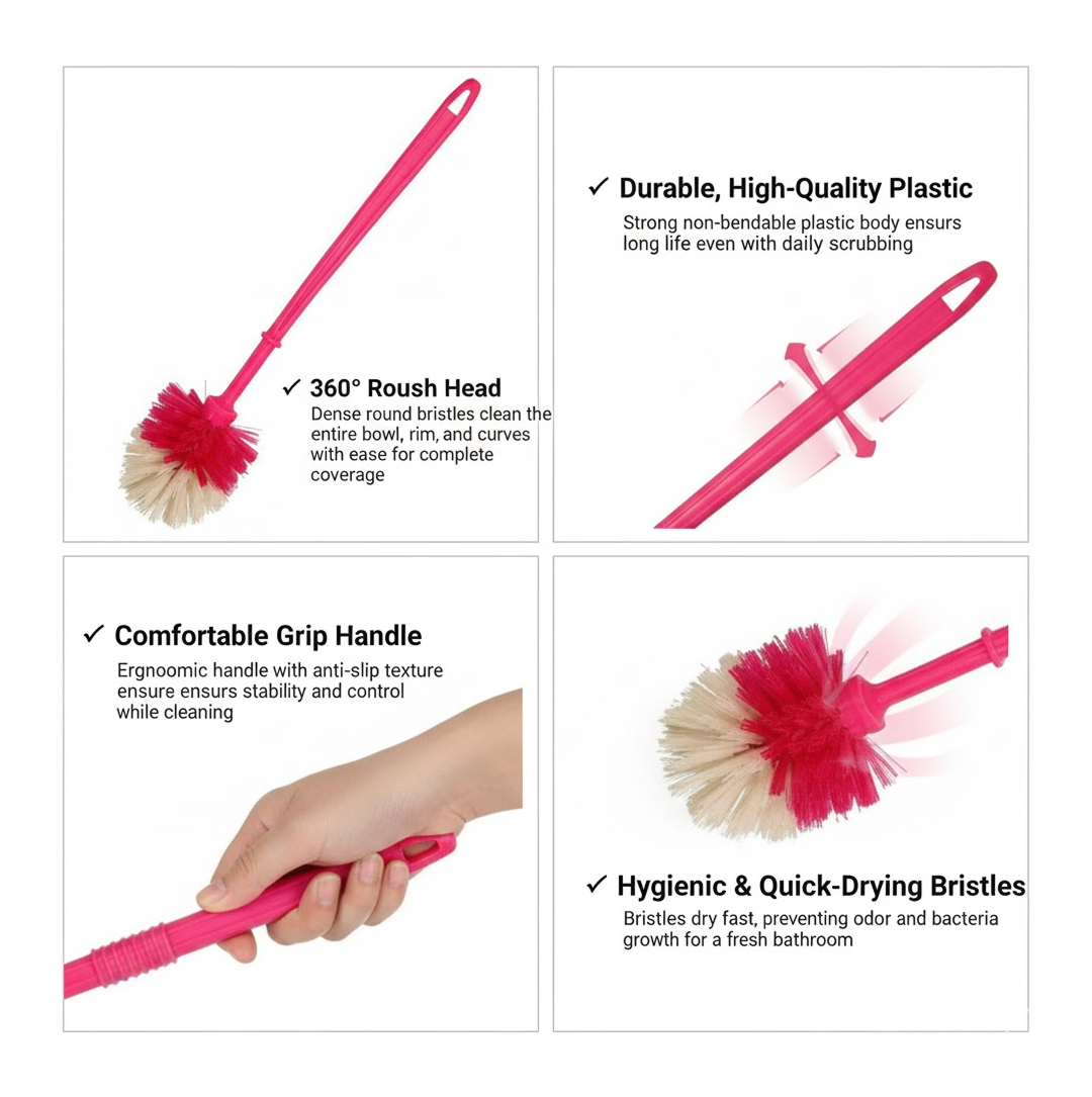 Full view of plastic round toilet brush