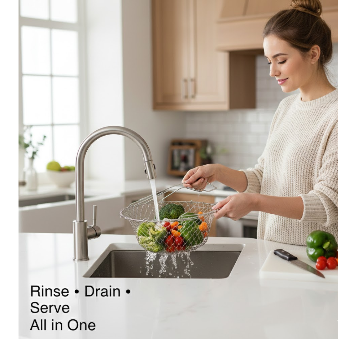 Foldable kitchen strainer basket layers