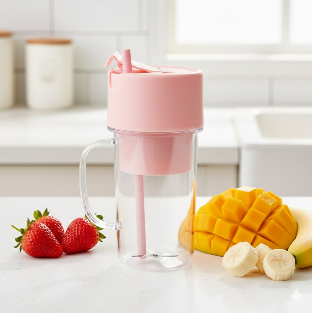 Portable USB Rechargeable Juicer with Handle & Straw - 420ml