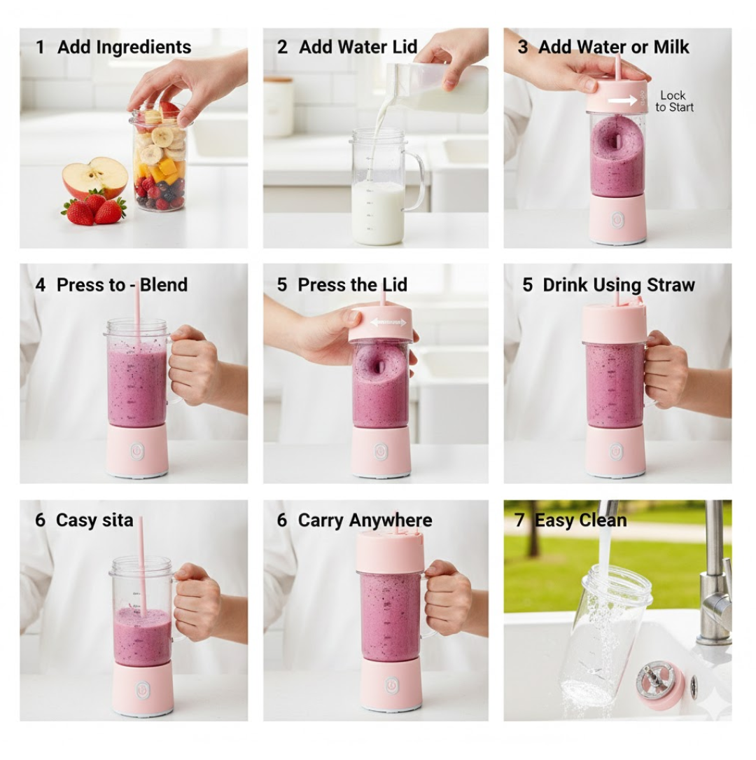 Compact portable blender for smoothies and juices